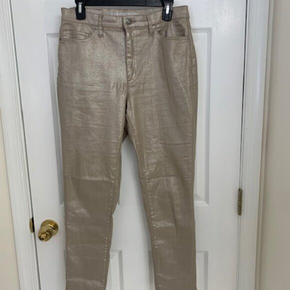 Lands' End Denim - LANDS' END GOLD Shimmer Slim Ankle High Rise Jeans